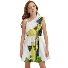 White-wine-red-wine-the-bottle Kids  One Shoulder Party Dress