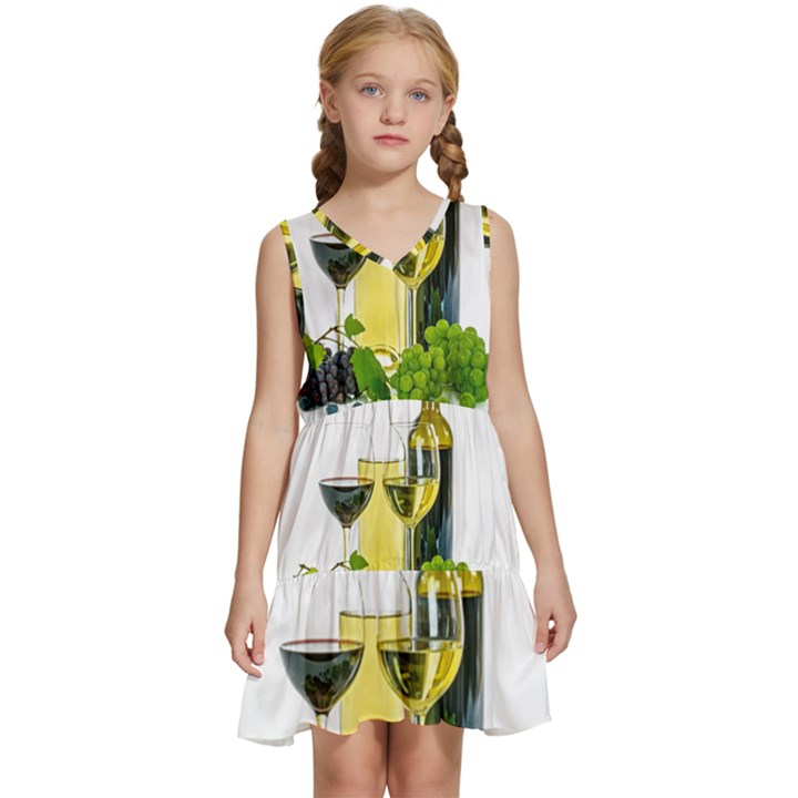 White-wine-red-wine-the-bottle Kids  Sleeveless Tiered Mini Dress