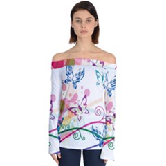 Butterfly Vector Art Off Shoulder Long Sleeve Top by Ket1n9