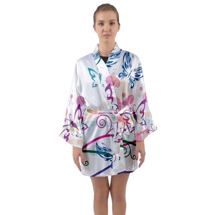 Butterfly Vector Art Long Sleeve Satin Kimono