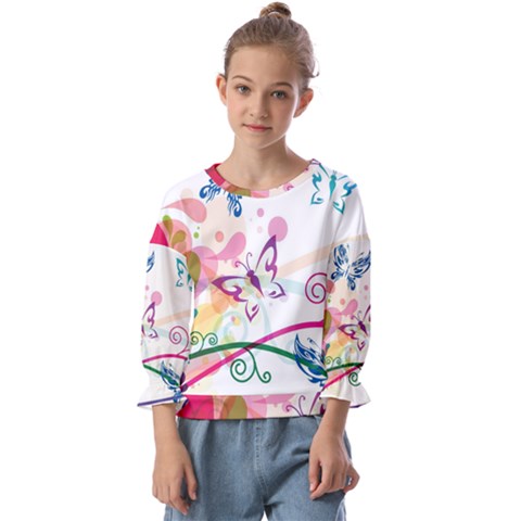 Butterfly Vector Art Kids  Cuff Sleeve Top by Ket1n9