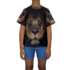 African-lion-mane-close-eyes Kids  Short Sleeve Swimwear by Ket1n9