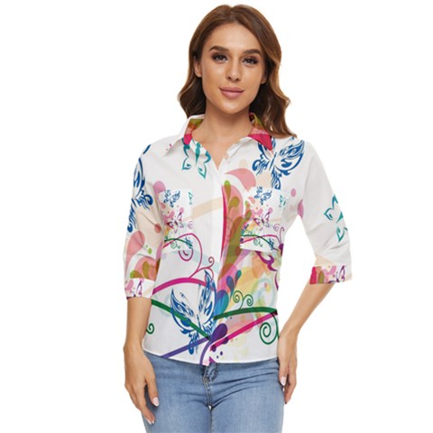 Butterfly Vector Art Women s Quarter Sleeve Pocket Shirt by Ket1n9