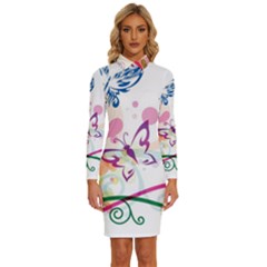 Butterfly Vector Art Long Sleeve Shirt Collar Bodycon Dress by Ket1n9