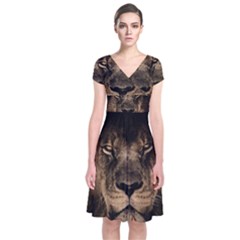 African-lion-mane-close-eyes Short Sleeve Front Wrap Dress by Ket1n9