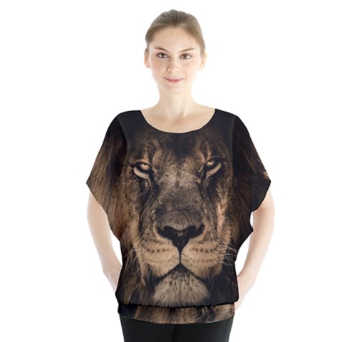 African-lion-mane-close-eyes Batwing Chiffon Blouse by Ket1n9