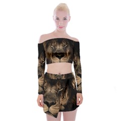 African-lion-mane-close-eyes Off Shoulder Top With Mini Skirt Set by Ket1n9