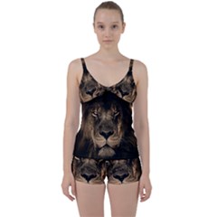 African-lion-mane-close-eyes Tie Front Two Piece Tankini by Ket1n9