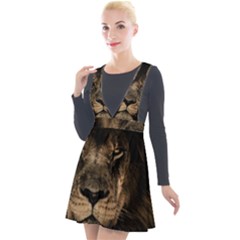 African-lion-mane-close-eyes Plunge Pinafore Velour Dress by Ket1n9