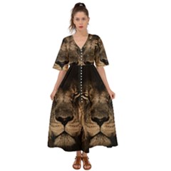 African-lion-mane-close-eyes Kimono Sleeve Boho Dress by Ket1n9