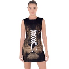 African-lion-mane-close-eyes Lace Up Front Bodycon Dress by Ket1n9