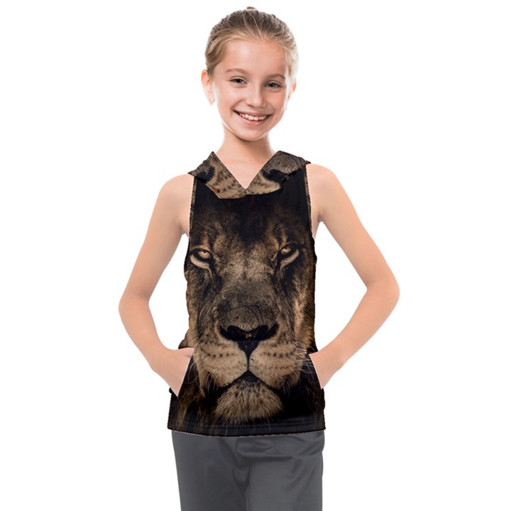 African-lion-mane-close-eyes Kids  Sleeveless Hoodie