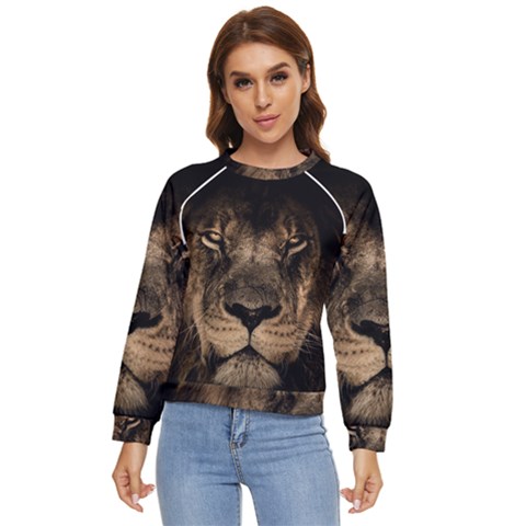 African-lion-mane-close-eyes Women s Long Sleeve Raglan T-shirt by Ket1n9