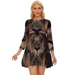 African-lion-mane-close-eyes Long Sleeve Babydoll Dress by Ket1n9