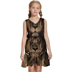 African-lion-mane-close-eyes Kids  Sleeveless Tiered Mini Dress by Ket1n9