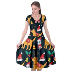 Funny Christmas Pattern Background Cap Sleeve Wrap Front Dress by Ket1n9