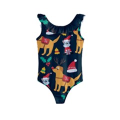 Funny Christmas Pattern Background Kids  Frill Swimsuit by Ket1n9