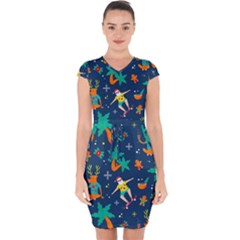 Colorful Funny Christmas Pattern Capsleeve Drawstring Dress  by Ket1n9