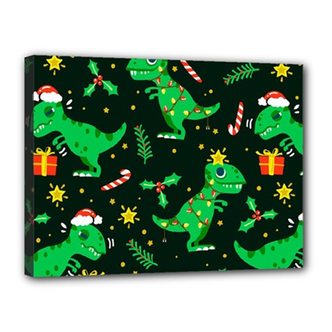 Christmas Funny Pattern Dinosaurs Canvas 16  X 12  (stretched) by Ket1n9