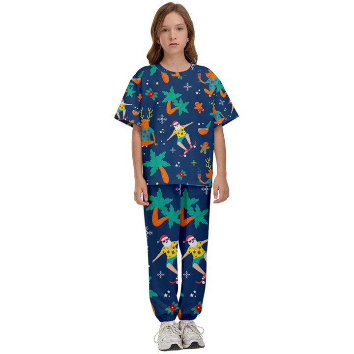 Colorful Funny Christmas Pattern Kids  T-Shirt and Pants Sports Set