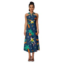 Colorful Funny Christmas Pattern Sleeveless Cross Front Cocktail Midi Chiffon Dress by Ket1n9