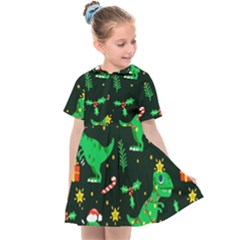 Christmas Funny Pattern Dinosaurs Kids  Sailor Dress by Ket1n9