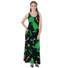 Christmas Funny Pattern Dinosaurs Sleeveless Velour Maxi Dress by Ket1n9