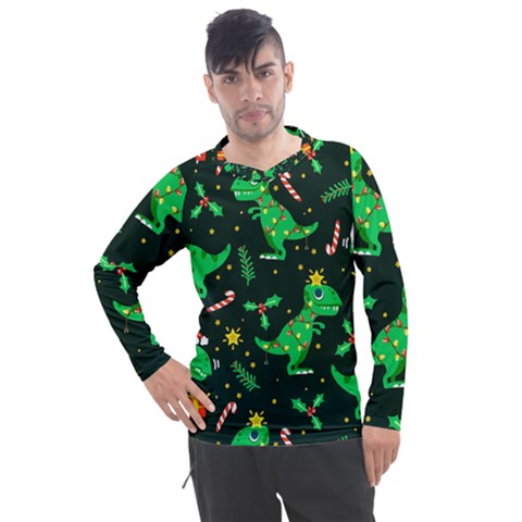 Christmas Funny Pattern Dinosaurs Men s Pique Long Sleeve T-shirt by Ket1n9