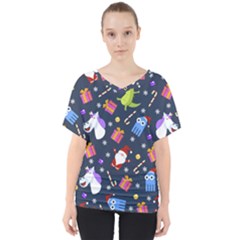 Colorful Funny Christmas Pattern V-neck Dolman Drape Top by Ket1n9