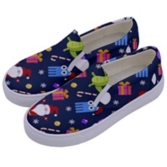 Colorful Funny Christmas Pattern Kids  Canvas Slip Ons by Ket1n9