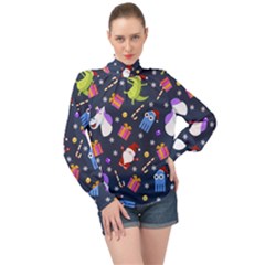 Colorful Funny Christmas Pattern High Neck Long Sleeve Chiffon Top by Ket1n9