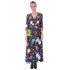 Colorful Funny Christmas Pattern Button Up Maxi Dress by Ket1n9