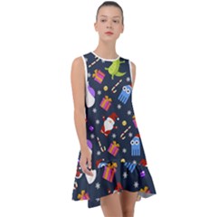 Colorful Funny Christmas Pattern Frill Swing Dress