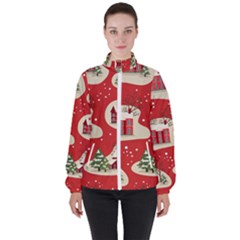 Christmas New Year Seamless Pattern Women s High Neck Windbreaker