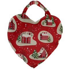 Christmas New Year Seamless Pattern Giant Heart Shaped Tote by Ket1n9