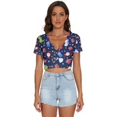 Colorful Funny Christmas Pattern V-neck Crop Top