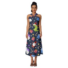 Colorful Funny Christmas Pattern Sleeveless Cross Front Cocktail Midi Chiffon Dress by Ket1n9