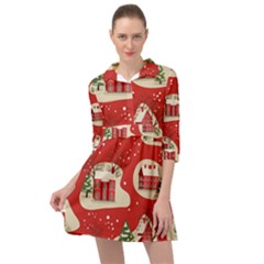 Christmas New Year Seamless Pattern Mini Skater Shirt Dress by Ket1n9