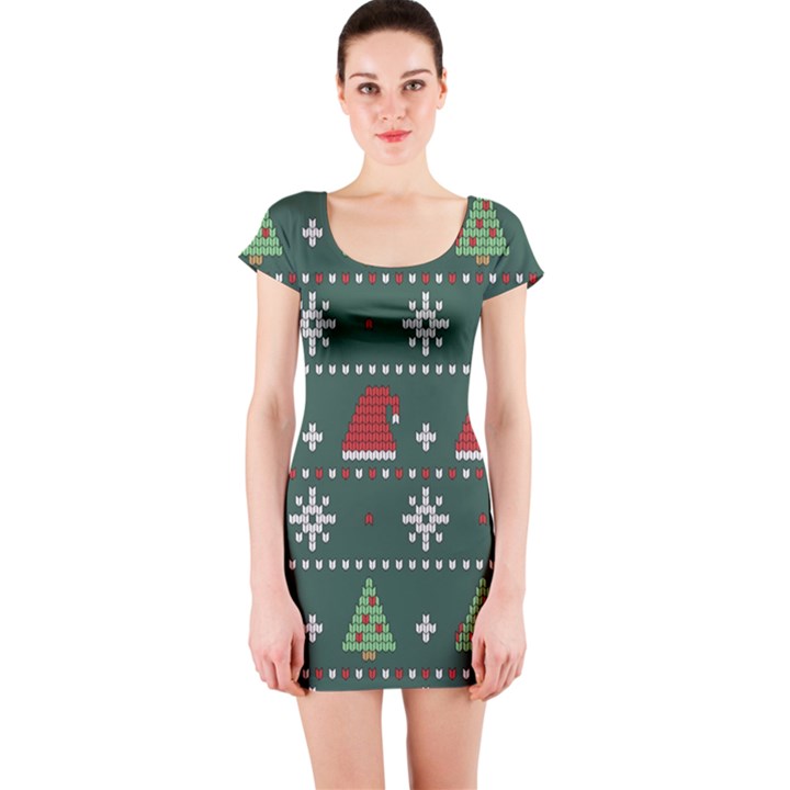 Beautiful Knitted Christmas Pattern Short Sleeve Bodycon Dress