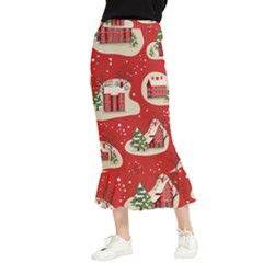 Christmas New Year Seamless Pattern Maxi Fishtail Chiffon Skirt