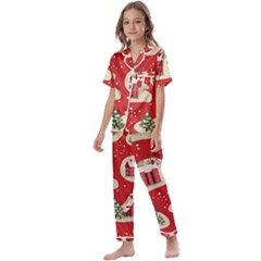 Christmas New Year Seamless Pattern Kids  Satin Short Sleeve Pajamas Set by Ket1n9