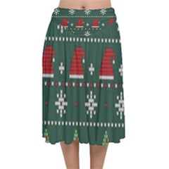 Beautiful Knitted Christmas Pattern Velvet Flared Midi Skirt