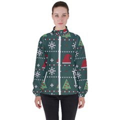 Beautiful Knitted Christmas Pattern Women s High Neck Windbreaker