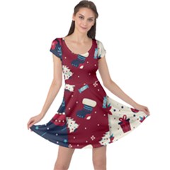 Flat Design Christmas Pattern Collection Art Cap Sleeve Dress by Ket1n9