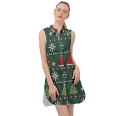 Beautiful Knitted Christmas Pattern Sleeveless Shirt Dress by Ket1n9