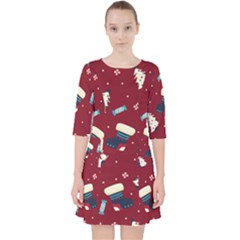 Flat Design Christmas Pattern Collection Art Quarter Sleeve Pocket Dress by Ket1n9