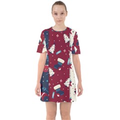 Flat Design Christmas Pattern Collection Art Sixties Short Sleeve Mini Dress by Ket1n9