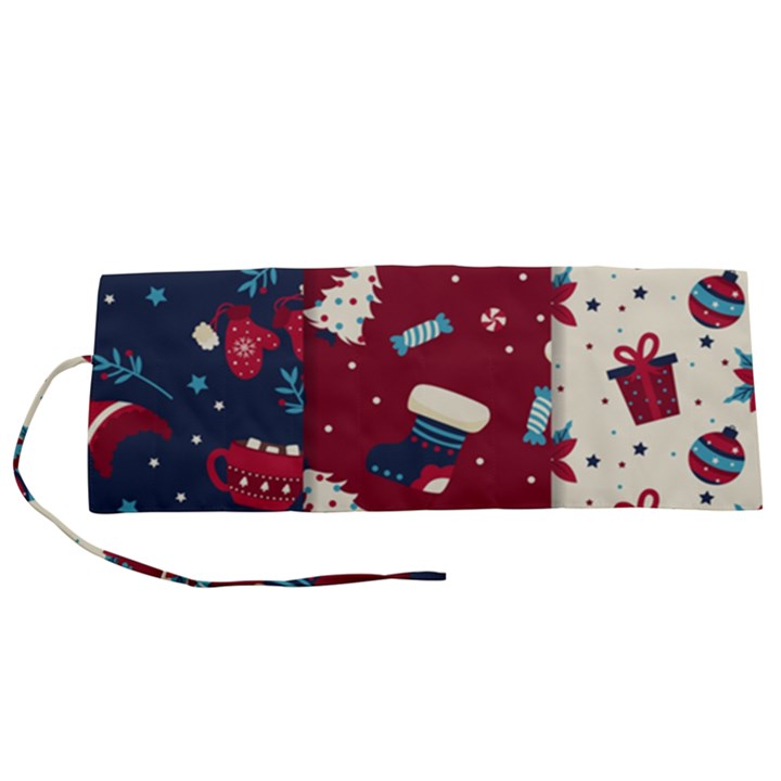 Flat Design Christmas Pattern Collection Art Roll Up Canvas Pencil Holder (S)