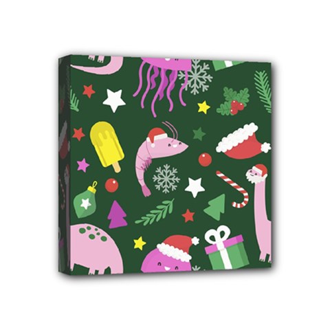 Dinosaur Colorful Funny Christmas Pattern Mini Canvas 4  X 4  (stretched) by Ket1n9