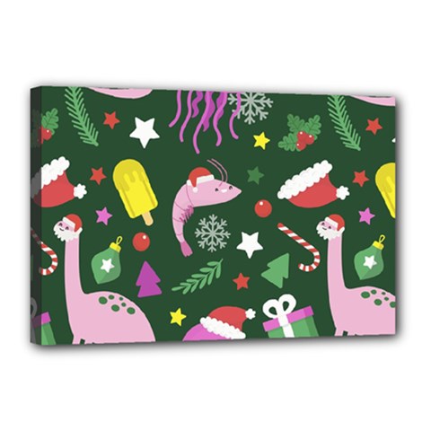 Dinosaur Colorful Funny Christmas Pattern Canvas 18  X 12  (stretched) by Ket1n9